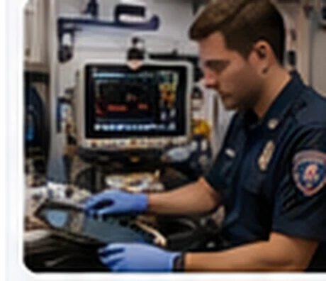 Clinician managing equipment in an ambulance